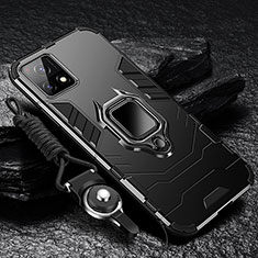Silikon Hülle Handyhülle und Kunststoff Schutzhülle Tasche mit Magnetisch Fingerring Ständer R01 für Vivo Y31s 5G Schwarz