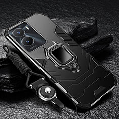Silikon Hülle Handyhülle und Kunststoff Schutzhülle Tasche mit Magnetisch Fingerring Ständer R01 für Vivo Y35 5G Schwarz