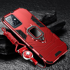 Silikon Hülle Handyhülle und Kunststoff Schutzhülle Tasche mit Magnetisch Fingerring Ständer R01 für Vivo Y55s 5G Rot