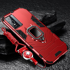 Silikon Hülle Handyhülle und Kunststoff Schutzhülle Tasche mit Magnetisch Fingerring Ständer R01 für Vivo Y76s 5G Rot