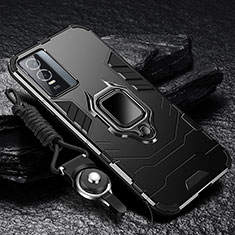 Silikon Hülle Handyhülle und Kunststoff Schutzhülle Tasche mit Magnetisch Fingerring Ständer R01 für Vivo Y76s 5G Schwarz