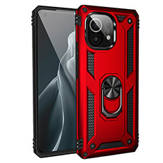Silikon Hülle Handyhülle und Kunststoff Schutzhülle Tasche mit Magnetisch Fingerring Ständer R01 für Xiaomi Mi 11 5G Rot