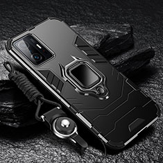 Silikon Hülle Handyhülle und Kunststoff Schutzhülle Tasche mit Magnetisch Fingerring Ständer R01 für Xiaomi Mi 11T Pro 5G Schwarz