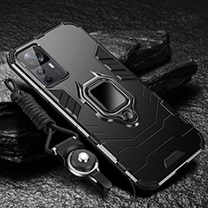 Silikon Hülle Handyhülle und Kunststoff Schutzhülle Tasche mit Magnetisch Fingerring Ständer R01 für Xiaomi Mi 12T Pro 5G Schwarz
