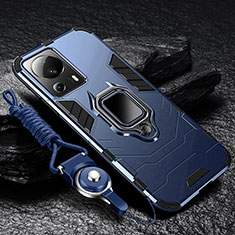 Silikon Hülle Handyhülle und Kunststoff Schutzhülle Tasche mit Magnetisch Fingerring Ständer R01 für Xiaomi Mi 13 Lite 5G Blau