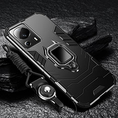 Silikon Hülle Handyhülle und Kunststoff Schutzhülle Tasche mit Magnetisch Fingerring Ständer R01 für Xiaomi Mi 13 Lite 5G Schwarz