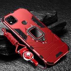 Silikon Hülle Handyhülle und Kunststoff Schutzhülle Tasche mit Magnetisch Fingerring Ständer R01 für Xiaomi POCO C3 Rot