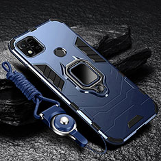 Silikon Hülle Handyhülle und Kunststoff Schutzhülle Tasche mit Magnetisch Fingerring Ständer R01 für Xiaomi POCO C31 Blau