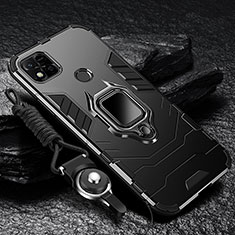 Silikon Hülle Handyhülle und Kunststoff Schutzhülle Tasche mit Magnetisch Fingerring Ständer R01 für Xiaomi POCO C31 Schwarz