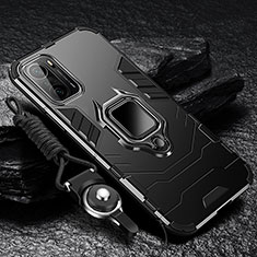 Silikon Hülle Handyhülle und Kunststoff Schutzhülle Tasche mit Magnetisch Fingerring Ständer R01 für Xiaomi Poco F3 5G Schwarz