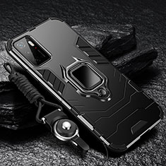 Silikon Hülle Handyhülle und Kunststoff Schutzhülle Tasche mit Magnetisch Fingerring Ständer R01 für Xiaomi POCO M3 Pro 5G Schwarz