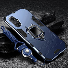 Silikon Hülle Handyhülle und Kunststoff Schutzhülle Tasche mit Magnetisch Fingerring Ständer R01 für Xiaomi Poco M4 5G Blau