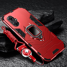 Silikon Hülle Handyhülle und Kunststoff Schutzhülle Tasche mit Magnetisch Fingerring Ständer R01 für Xiaomi Poco M4 5G Rot