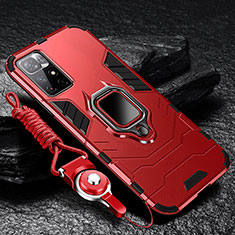 Silikon Hülle Handyhülle und Kunststoff Schutzhülle Tasche mit Magnetisch Fingerring Ständer R01 für Xiaomi Poco M4 Pro 5G Rot