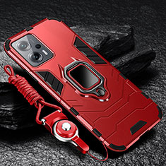 Silikon Hülle Handyhülle und Kunststoff Schutzhülle Tasche mit Magnetisch Fingerring Ständer R01 für Xiaomi Poco X4 GT 5G Rot