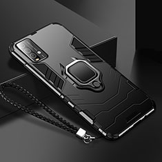 Silikon Hülle Handyhülle und Kunststoff Schutzhülle Tasche mit Magnetisch Fingerring Ständer R01 für Xiaomi Redmi 9T 4G Schwarz