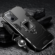 Silikon Hülle Handyhülle und Kunststoff Schutzhülle Tasche mit Magnetisch Fingerring Ständer R01 für Xiaomi Redmi Note 11E 5G Schwarz