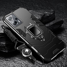Silikon Hülle Handyhülle und Kunststoff Schutzhülle Tasche mit Magnetisch Fingerring Ständer R01 für Xiaomi Redmi Note 11T Pro 5G Schwarz