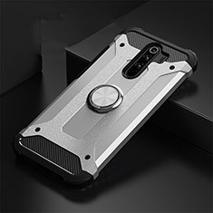 Silikon Hülle Handyhülle und Kunststoff Schutzhülle Tasche mit Magnetisch Fingerring Ständer R01 für Xiaomi Redmi Note 8 Pro Silber