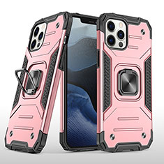 Silikon Hülle Handyhülle und Kunststoff Schutzhülle Tasche mit Magnetisch Fingerring Ständer R02 für Apple iPhone 12 Pro Rosegold