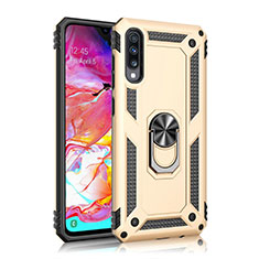 Silikon Hülle Handyhülle und Kunststoff Schutzhülle Tasche mit Magnetisch Fingerring Ständer R02 für Samsung Galaxy A70 Gold