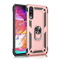 Silikon Hülle Handyhülle und Kunststoff Schutzhülle Tasche mit Magnetisch Fingerring Ständer R02 für Samsung Galaxy A70 Rosegold