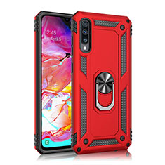 Silikon Hülle Handyhülle und Kunststoff Schutzhülle Tasche mit Magnetisch Fingerring Ständer R02 für Samsung Galaxy A70S Rot