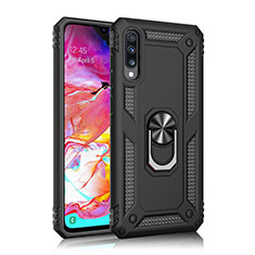 Silikon Hülle Handyhülle und Kunststoff Schutzhülle Tasche mit Magnetisch Fingerring Ständer R02 für Samsung Galaxy A70S Schwarz