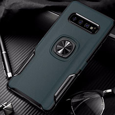 Silikon Hülle Handyhülle und Kunststoff Schutzhülle Tasche mit Magnetisch Fingerring Ständer R02 für Samsung Galaxy S10 5G Grün