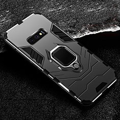 Silikon Hülle Handyhülle und Kunststoff Schutzhülle Tasche mit Magnetisch Fingerring Ständer R02 für Samsung Galaxy S10e Schwarz