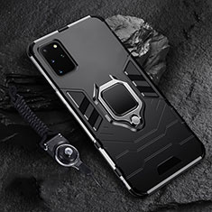 Silikon Hülle Handyhülle und Kunststoff Schutzhülle Tasche mit Magnetisch Fingerring Ständer R02 für Samsung Galaxy S20 Plus Schwarz