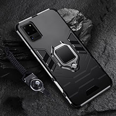 Silikon Hülle Handyhülle und Kunststoff Schutzhülle Tasche mit Magnetisch Fingerring Ständer R02 für Samsung Galaxy S20 Ultra Schwarz
