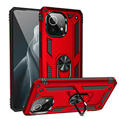 Silikon Hülle Handyhülle und Kunststoff Schutzhülle Tasche mit Magnetisch Fingerring Ständer R02 für Xiaomi Mi 11 Lite 4G Rot