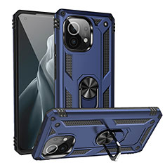 Silikon Hülle Handyhülle und Kunststoff Schutzhülle Tasche mit Magnetisch Fingerring Ständer R02 für Xiaomi Mi 11 Lite 5G NE Blau