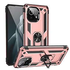 Silikon Hülle Handyhülle und Kunststoff Schutzhülle Tasche mit Magnetisch Fingerring Ständer R02 für Xiaomi Mi 11 Lite 5G NE Rosegold