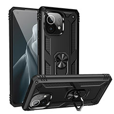 Silikon Hülle Handyhülle und Kunststoff Schutzhülle Tasche mit Magnetisch Fingerring Ständer R02 für Xiaomi Mi 11 Lite 5G Schwarz