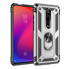 Silikon Hülle Handyhülle und Kunststoff Schutzhülle Tasche mit Magnetisch Fingerring Ständer R02 für Xiaomi Redmi K20 Pro Silber