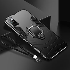 Silikon Hülle Handyhülle und Kunststoff Schutzhülle Tasche mit Magnetisch Fingerring Ständer R02 für Xiaomi Redmi Note 11 4G (2021) Schwarz