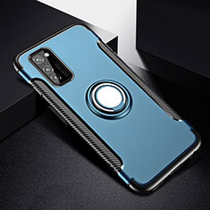 Silikon Hülle Handyhülle und Kunststoff Schutzhülle Tasche mit Magnetisch Fingerring Ständer R03 für Huawei Honor V30 Pro 5G Blau