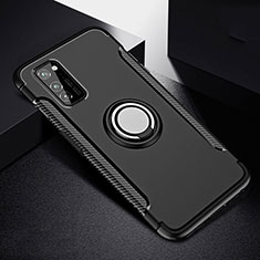 Silikon Hülle Handyhülle und Kunststoff Schutzhülle Tasche mit Magnetisch Fingerring Ständer R03 für Huawei Honor View 30 5G Schwarz