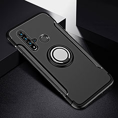 Silikon Hülle Handyhülle und Kunststoff Schutzhülle Tasche mit Magnetisch Fingerring Ständer R03 für Huawei Nova 5i Schwarz