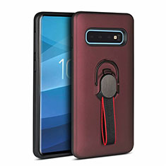 Silikon Hülle Handyhülle und Kunststoff Schutzhülle Tasche mit Magnetisch Fingerring Ständer R03 für Samsung Galaxy S10 5G Braun