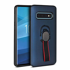 Silikon Hülle Handyhülle und Kunststoff Schutzhülle Tasche mit Magnetisch Fingerring Ständer R03 für Samsung Galaxy S10 Blau