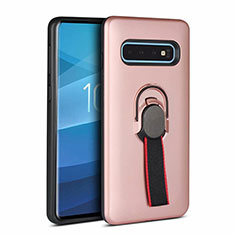 Silikon Hülle Handyhülle und Kunststoff Schutzhülle Tasche mit Magnetisch Fingerring Ständer R03 für Samsung Galaxy S10 Rosegold