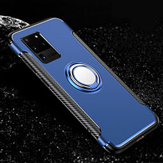 Silikon Hülle Handyhülle und Kunststoff Schutzhülle Tasche mit Magnetisch Fingerring Ständer R03 für Samsung Galaxy S20 Ultra Blau