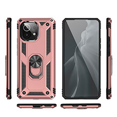 Silikon Hülle Handyhülle und Kunststoff Schutzhülle Tasche mit Magnetisch Fingerring Ständer R03 für Xiaomi Mi 11 Lite 4G Rosegold