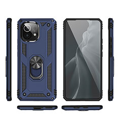 Silikon Hülle Handyhülle und Kunststoff Schutzhülle Tasche mit Magnetisch Fingerring Ständer R03 für Xiaomi Mi 11 Lite 5G Blau