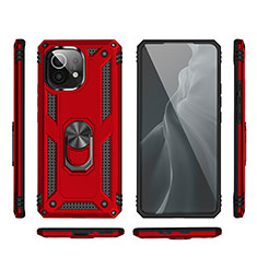 Silikon Hülle Handyhülle und Kunststoff Schutzhülle Tasche mit Magnetisch Fingerring Ständer R03 für Xiaomi Mi 11 Lite 5G Rot