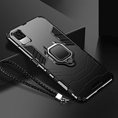 Silikon Hülle Handyhülle und Kunststoff Schutzhülle Tasche mit Magnetisch Fingerring Ständer R03 für Xiaomi Redmi K40S 5G Schwarz