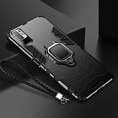 Silikon Hülle Handyhülle und Kunststoff Schutzhülle Tasche mit Magnetisch Fingerring Ständer R03 für Xiaomi Redmi Note 10 5G Schwarz